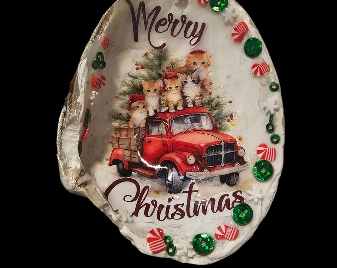 Handmade Red Truck Shell Christmas Ornament: One-Of-A-Kind Holiday Decor, Merry Christmas