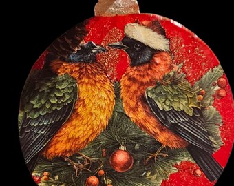 Handmade Christmas Ornament: Birds and Vintage Sign