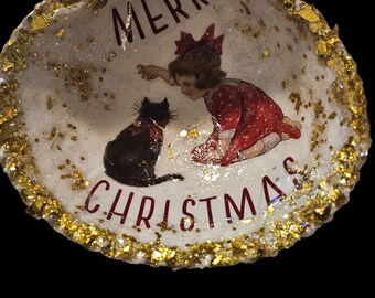 Shell Christmas Ornament Girl Cat Kitten