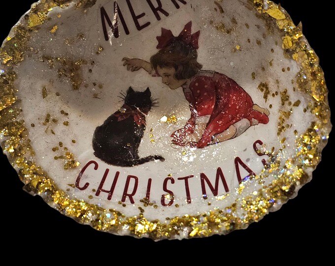 Handmade Girl and Kitten Shell Christmas Ornament: One-Of-A-Kind Holiday Decor