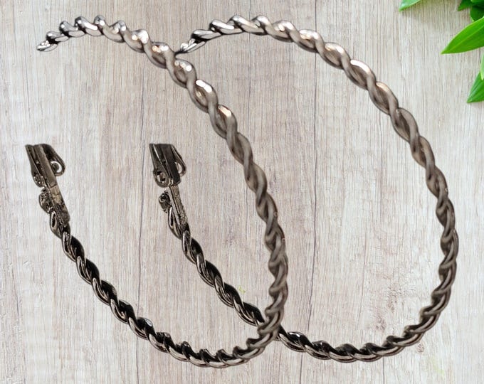 Twisted Silver Hoop Earrings : Handmade  Stud Hoops