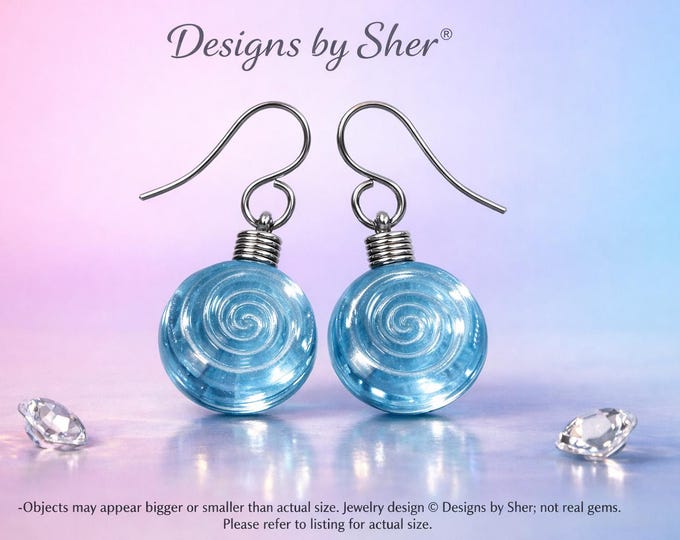 Blue Spiral Acrylic Earrings – Handmade Ocean Wave Dangle Jewelry, Coastal Gift