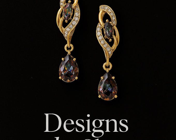 Handmade Mystic Topaz Teardrop Gemstone Earrings | Gold Leaf‑Inspired Dangle Earrings | Designs by Sher