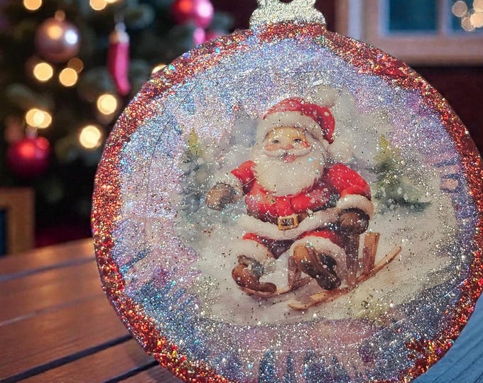 Handmade Christmas Ornament: One-Of-A-Kind Holiday Decor Santa Skiing, Pointsettia