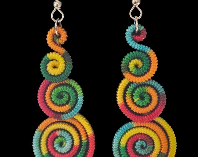Handmade Wrapped Thread Earrings: Multicolor Ethnic String Dangle Earrings