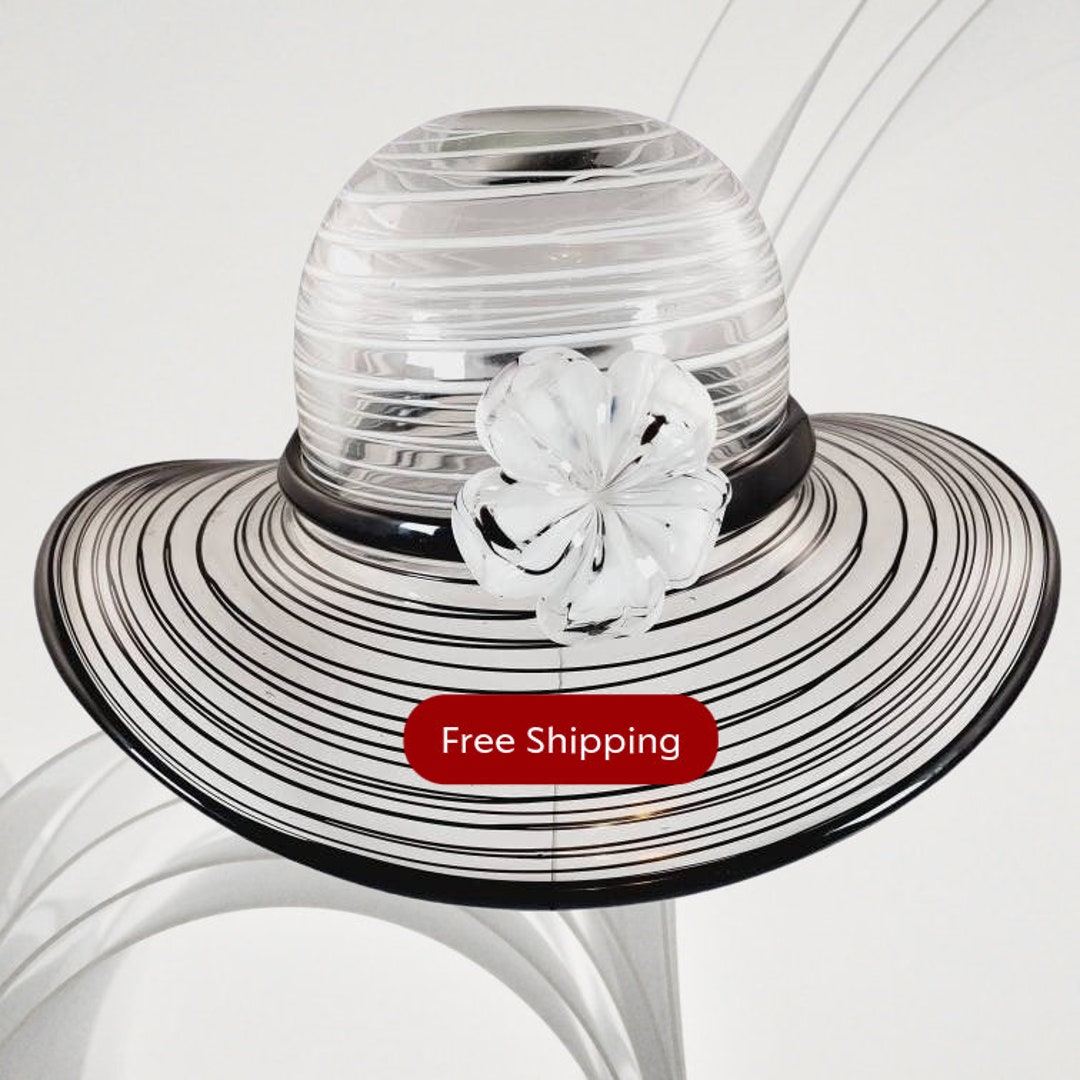 Large Murano Glass Hat Bowl Centerpiece Clear Glass With Black Etsy