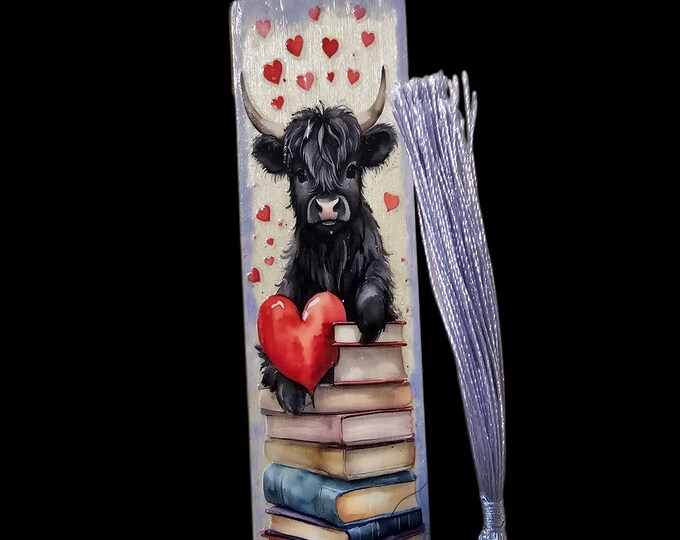 Handmade Highland Cow Wood Bookmark: One-Of-A-Kind Wooden Page Marker Tassel