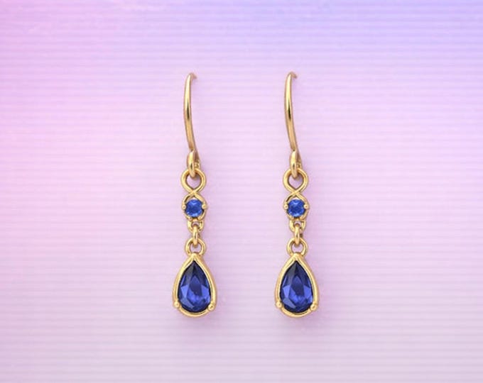 Sapphire Blue Teardrop Earrings – Elegant Gold Dangle Jewelry by Designs by Sher