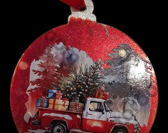 Handmade Christmas Ornament Classic Truck and Snowman