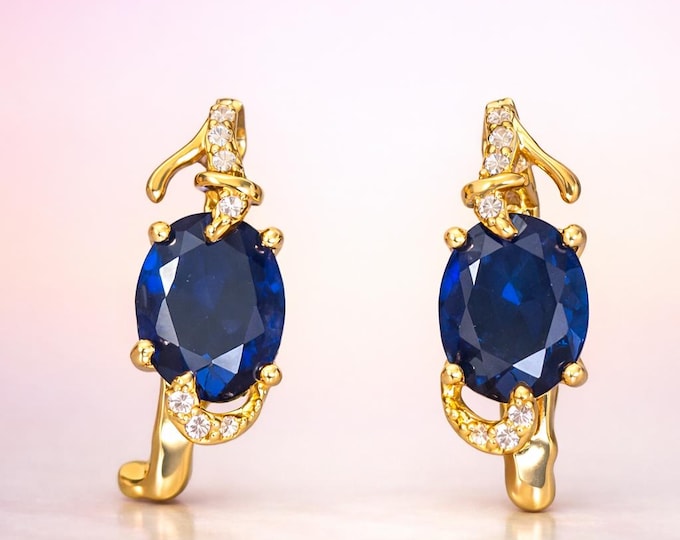 Sapphire 18 Kt Lever Back Earrings | Lab Sapphire Cubic Zirconia
