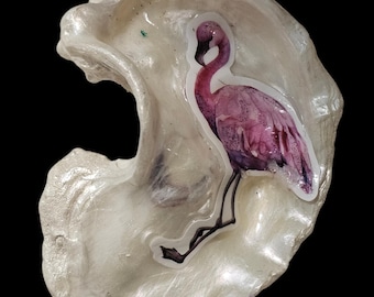 Pink Flamingo Shell Home Decor: Knick Knack, Shell Art