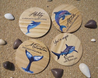 Ocean Creatures Wood Coasters: Handmade Round Wooden Coasters