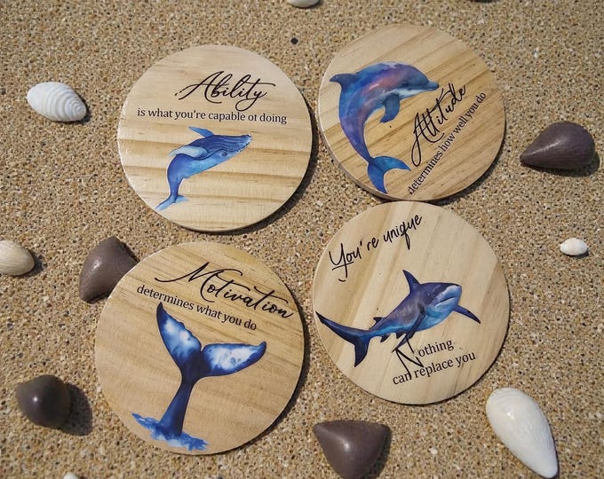 Handmade Ocean Creatures Wood Coasters: Unique Drink Coasters