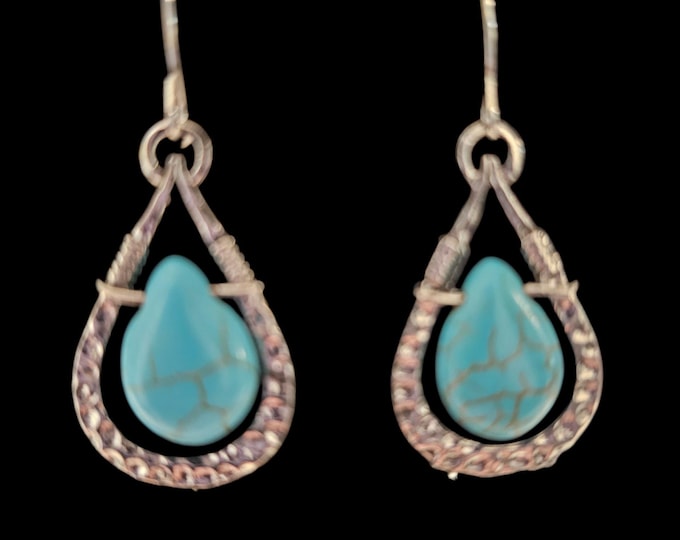 Handmade Teardrop Turquoise Silver Dangle Earrings