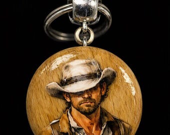 Explorer Hat Wood Key Ring | Rustic Adventure Edition Wooden Keychain | Cowboy Keyring