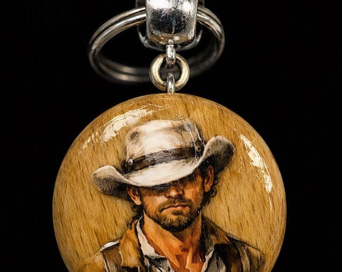 Explorer Hat Wood Key Ring | Rustic Adventure Edition Wooden Keychain | Cowboy Keyring