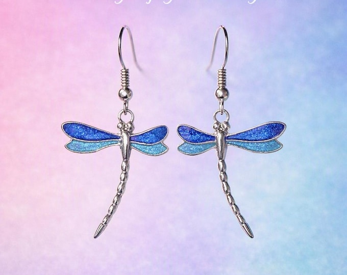 Blue Enamel Dragonfly Earrings | Silver Dangle Earrings | Nature‑Inspired Jewelry | Summer Gift for Her