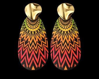 Rainbow Mandala Oval Earrings | Geometric Boho Statement Jewelry | Lightweight Handmade Drop Earrings