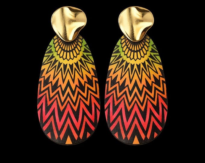 Rainbow Mandala Oval Earrings | Geometric Boho Statement Jewelry | Lightweight Handmade Drop Earrings