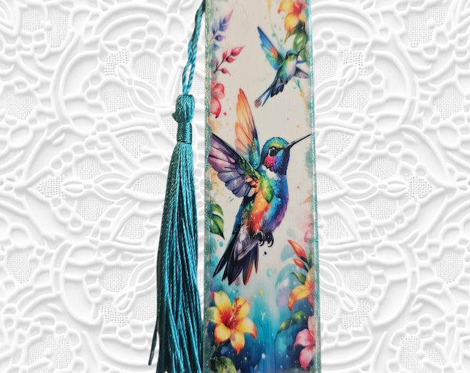 Handmade Hummingbird Wood Bookmark: Wooden Page Marker with Tassel