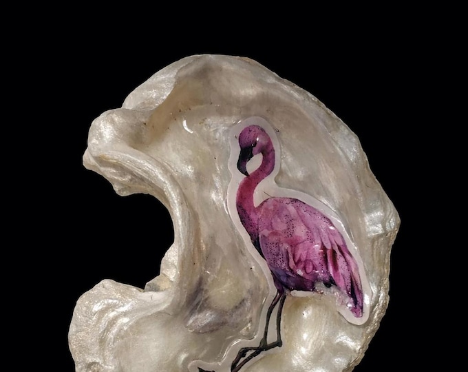 Pink Flamingo Oyster Shell – Handcrafted Beach Art by Designs by Sher