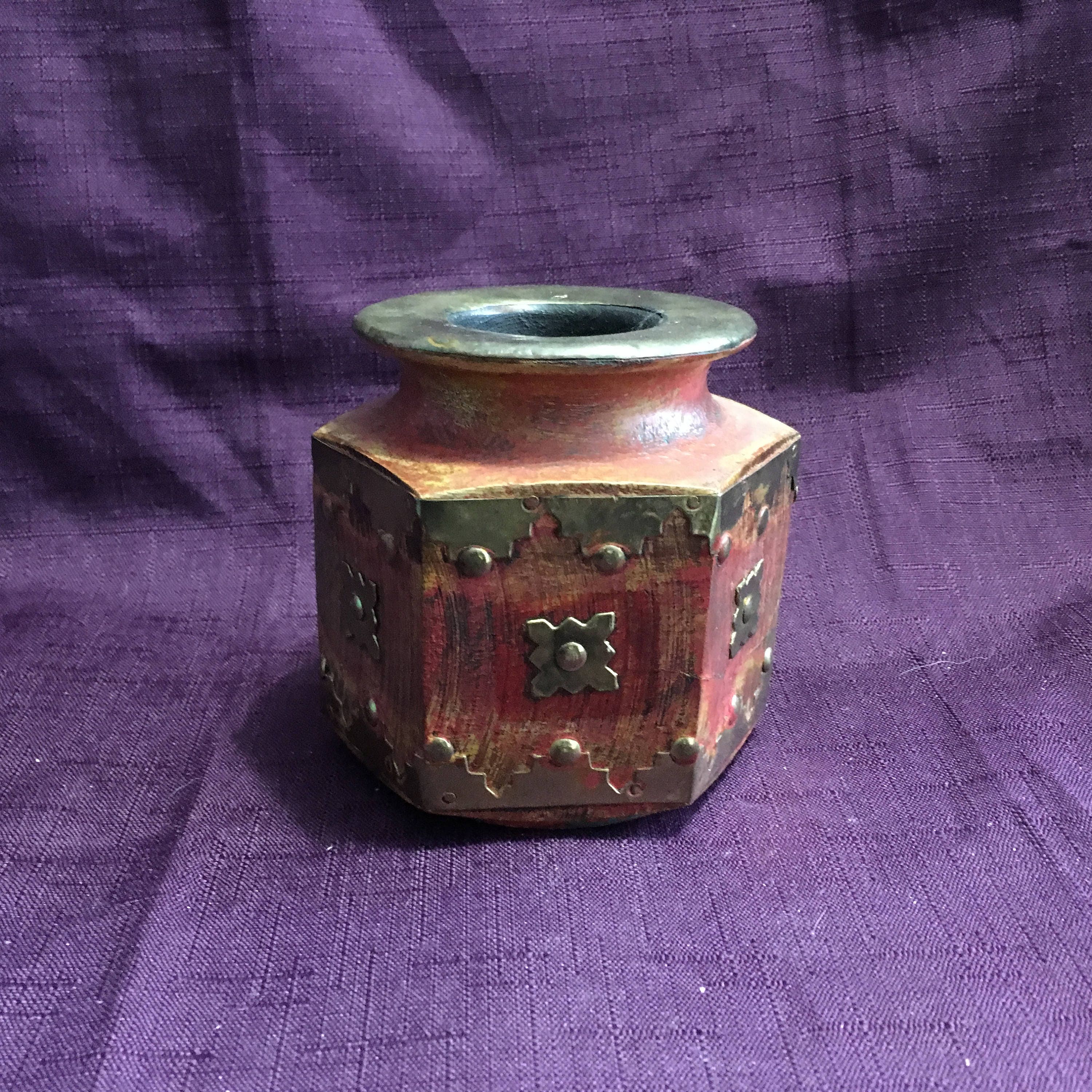 Vintage Pottery Vase Brass Inlay India Pounded Brass Pottery Etsy