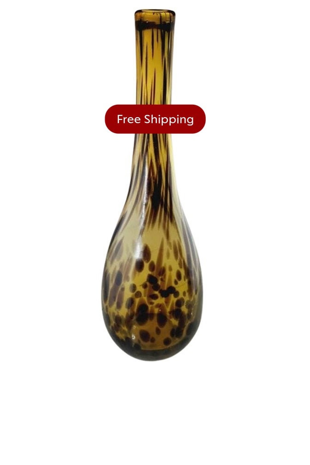 Vintage Hand Blown Long Neck Glass Vase Yellow Amber With Etsy