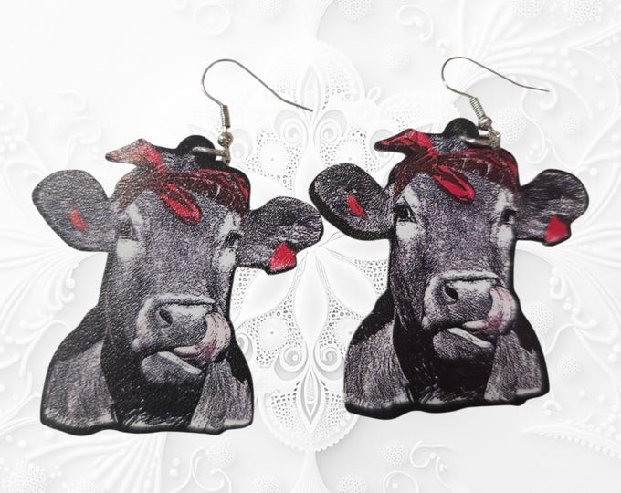 Handmade Black and White Cow Dangle Earrings: Calf