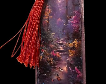 Mystical Handmade Acrylic Bookmark with Scarlet Tassel
