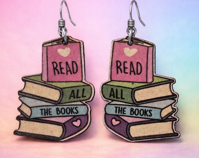 Wood Book Stack Dangle Earrings | Bookworm Book Lover Gift Ideas