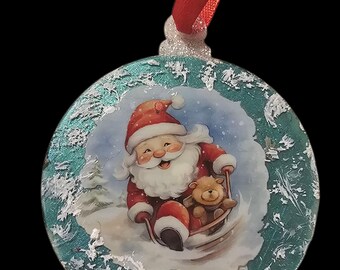 Handmade Christmas Ornament: Santa Clause and Poinsettia