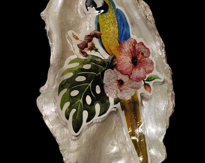 Handmade McCaw Shell Dish: One-Of-A-Kind Blue & Gold MacCaw Home Decor