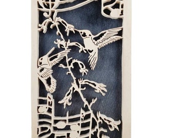 Wood Hummingbird Wall Art Laser Wood Cut Out Hummingbird and Musical Notes Wall Hanging @Everything Vintage FREE SHIPPING