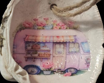 Handmade Shell Car Charm: Camper, Camping Car Hanger