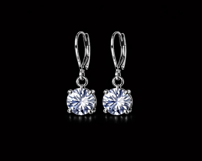 Handmade Radiant Faux Diamond Drop Earrings – Lever-Back Elegance in White Gold Cubic Zirconia