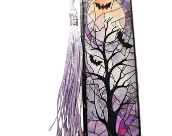 Handmade Wooden Bookmark with Tassle: Gothic Wood Bookmark - Bats