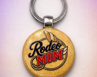 Round Wood Rodeo Mom Keyring | Wooden Cowgirl Keychain | Key Rings by Designs by Sher