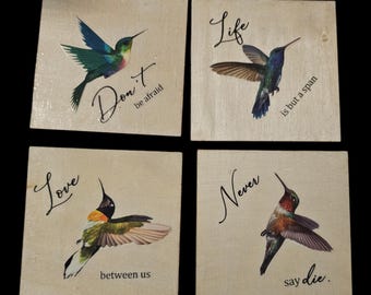 Hummingbird Wood Coasters: Handmade Square Wooden Coasters