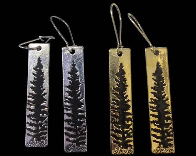 Handmade Tree Dangle Earrings: Gold or Silver Coastal Jewelry