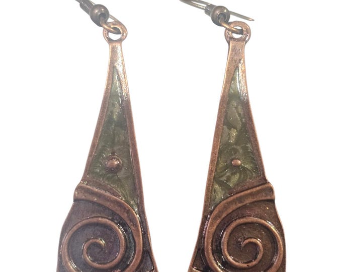 Handmade Enameled Geometric Copper Dangle Earrings