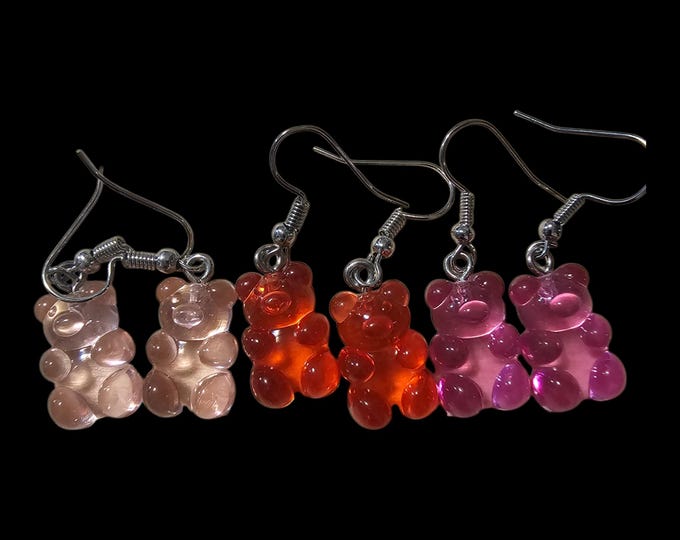 Handmade Gummy Bear Drop Earrings: 3 Color Options