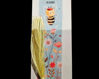 Handmade Bee Bookmark: Double-Sided Paper Bookmark with Tassel