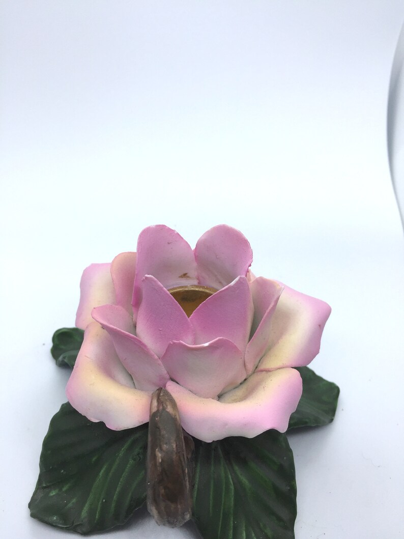 Antique Capodimonte Pink Rose Candle Holder Porcelain Etsy