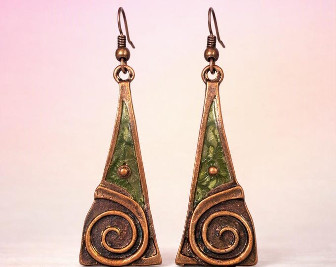 Copper Geometric Earrings | Handmade Enamel Finish Triangle Gypsy Dangles