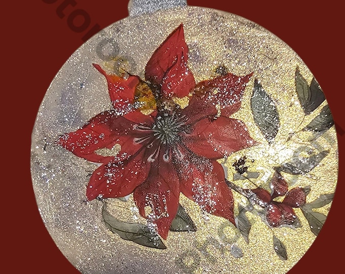 Handmade Poinsettia Christmas Ornament: One-Of-A-Kind Holiday Decor, 1930s Mouse Scene