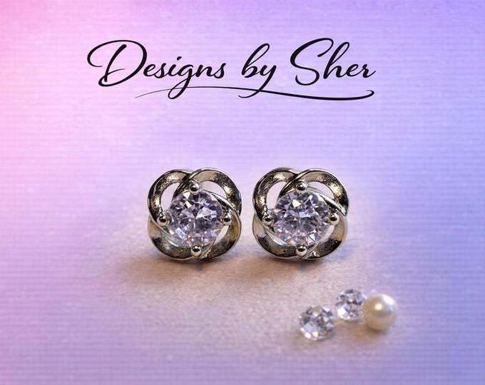 Diamond Floral Knot Earrings | Handmade Zircon 925 Silver Studs