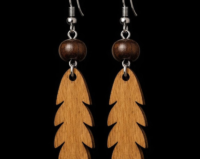 Wooden Feather Earrings | Handcrafted Boho Chic Wood Dangles with Natural Warmth and Artisan Detail