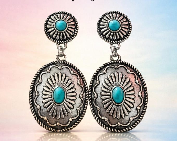 Navajo Turquoise Teardrop Silver Earrings | Boho Western Studs | Handmade Bridal Jewelry | Elegant Bridesmaid Gift