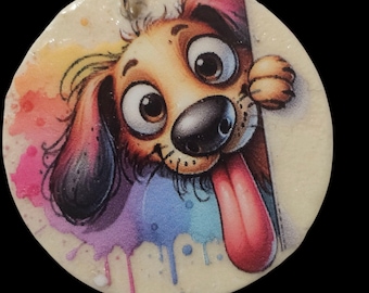 Handmade Dog Wood Keychain: Double Sided Round Wooden Keychain