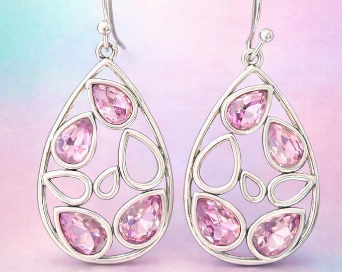 Silver Pink Teardrop Earrings | Handmade Pink Tourmaline Dangle Earrings